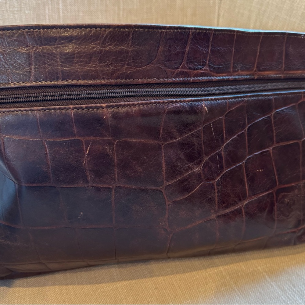 Elegant Brown Croc Embossed Leather Women’s Clutch by Carlos Falchi